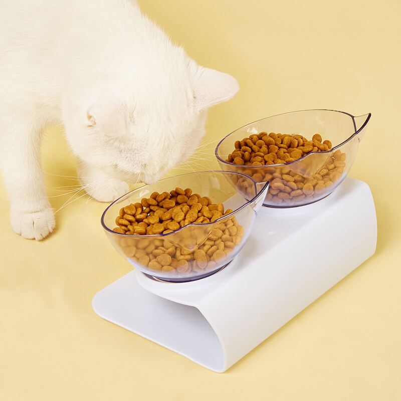 

1set Oblique Neck Guard Pet Bowl, White