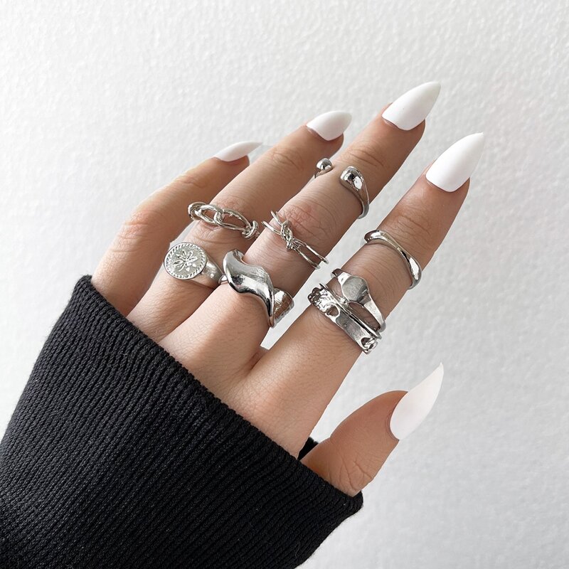 

7pcs Simple Knot Ring, Silver