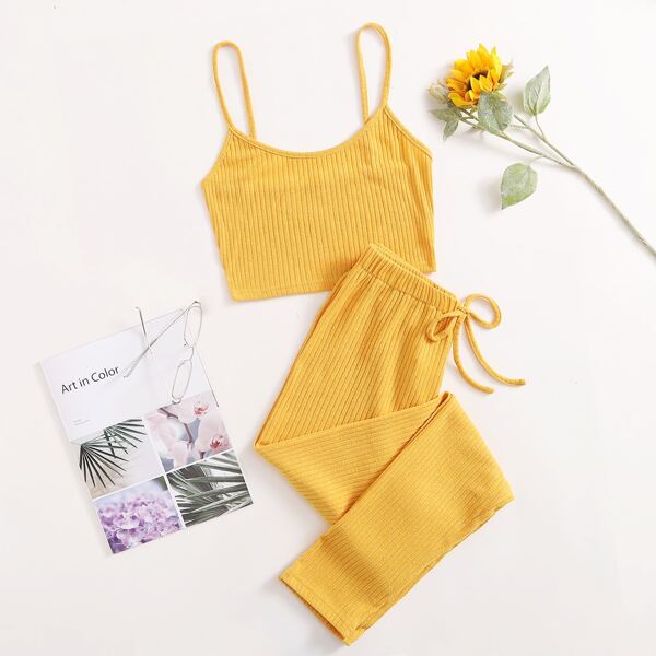 

Rib-Knit Knot Lounge Set, Yellow
