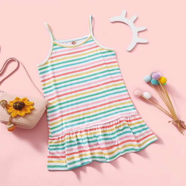 

Toddler Girls Ruffle Hem Striped Cami Dress, Multicolor