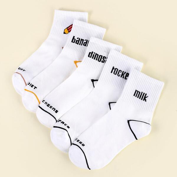 

5pairs Letter Graphic Crew Socks, White