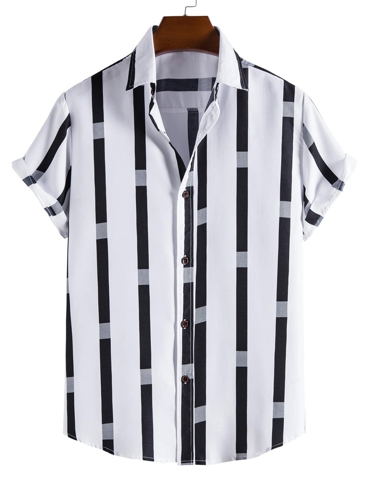 Manfinity Men Button Front Striped Shirt - White - View 1