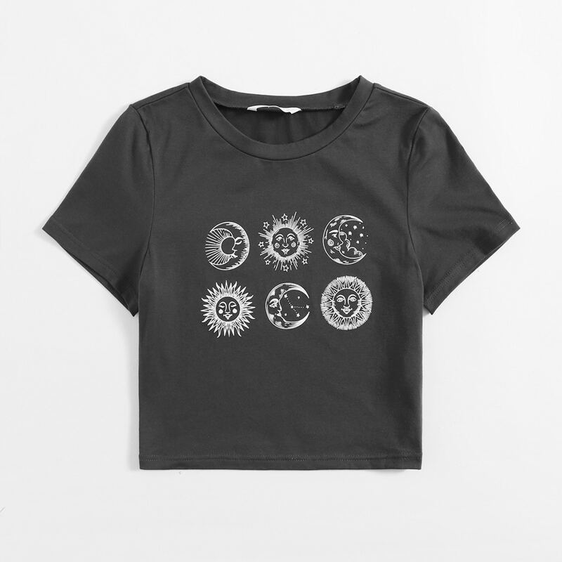 

Sun & Moon Graphic Tee, Dark grey