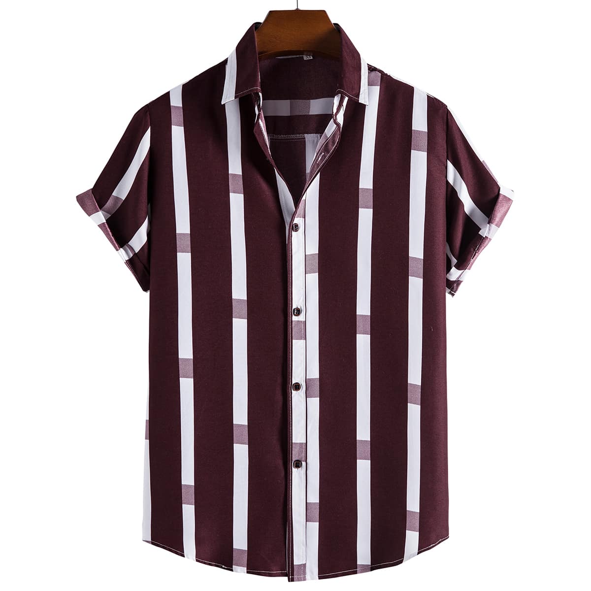 

Guys Button Front Striped Shirt, Red and white