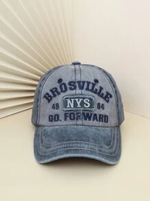 Men Letter Embroidered Baseball Cap - Navy Blue - View 1