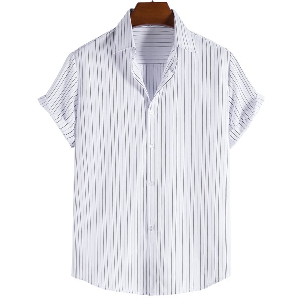 

Men Striped Button Up Shirt, White