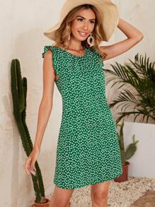 SHEIN VCAY Đầm Xù Họa tiết hoa Boho - màu xanh lá - Xem 1