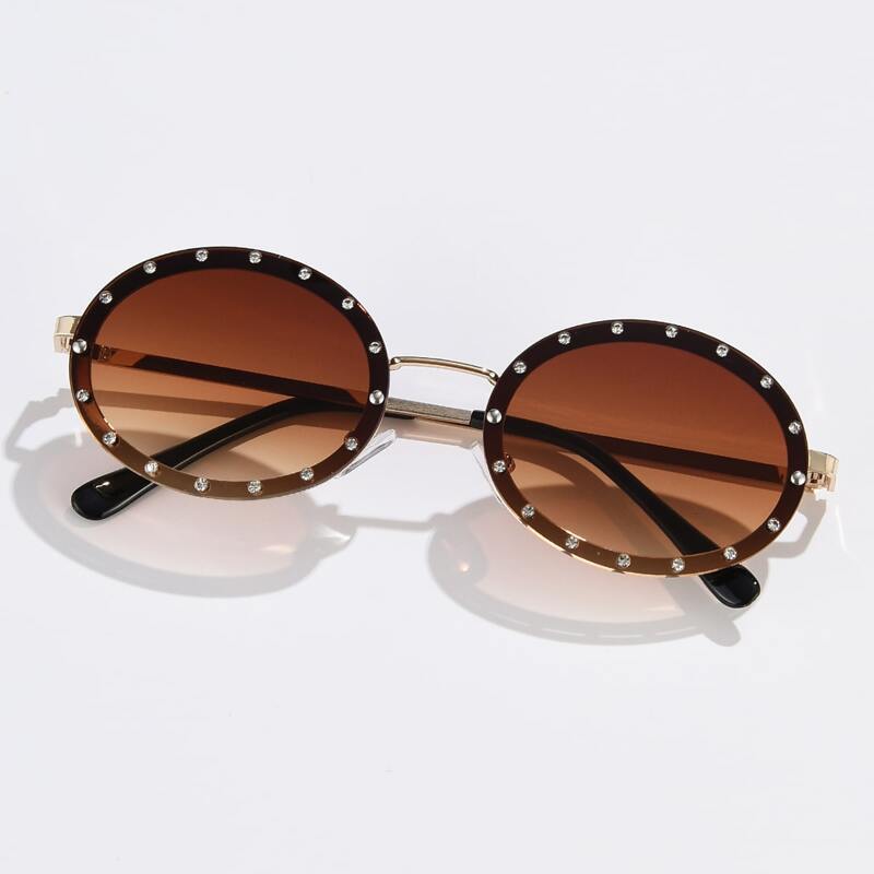 

Rhinestone Oval Frame Sunglasses