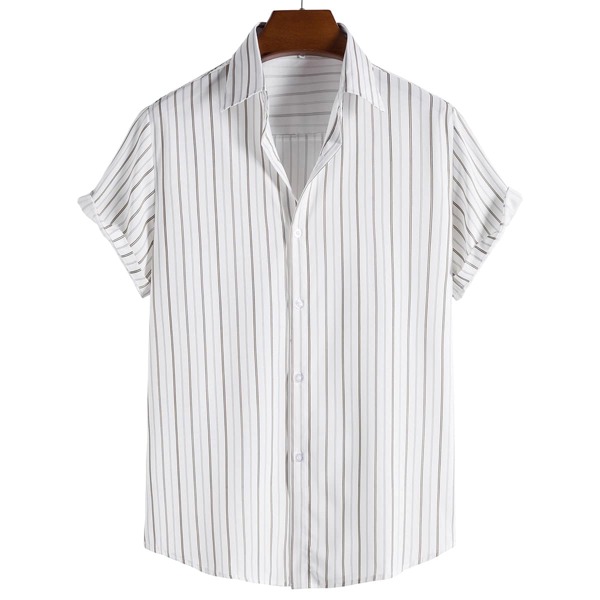 

Men Vertical Striped Button Up Shirt, White