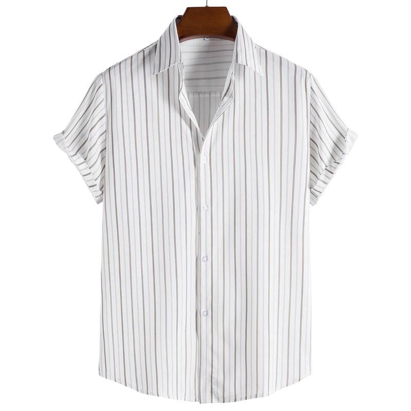 

Guys Vertical Striped Button Up Shirt, White