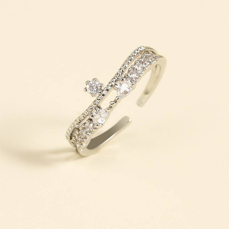 

Rhinestone Cuff Ring, Silver