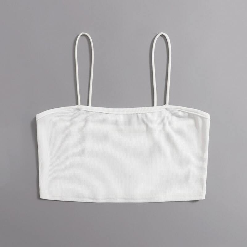 

Solid Ribbed Crop Cami, White