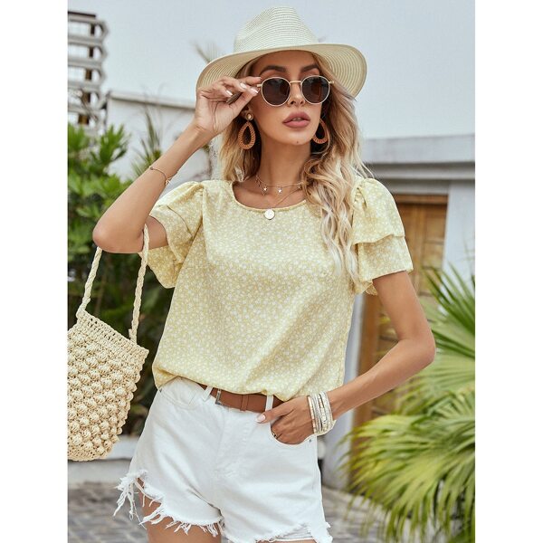 

Ditsy Floral Layered Sleeve Blouse, Yellow