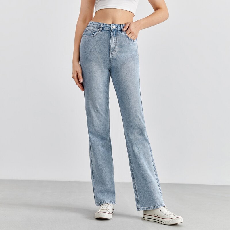 

High Waisted Straight Leg Jeans, Light wash
