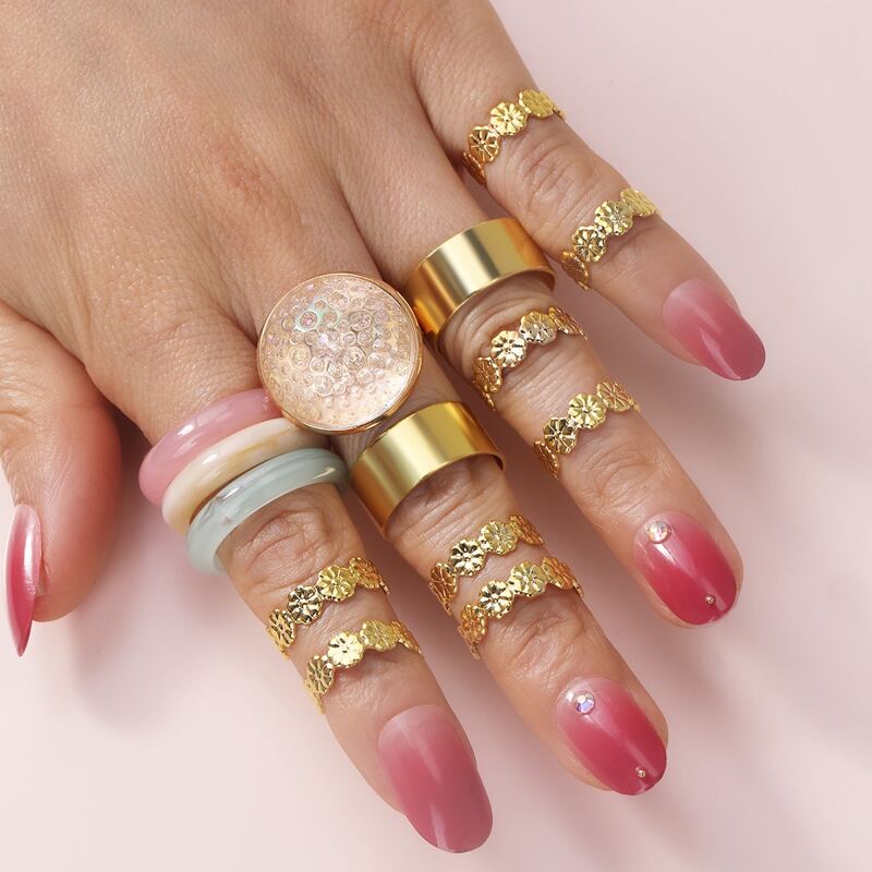 

14pcs Floral Ring, Multicolor