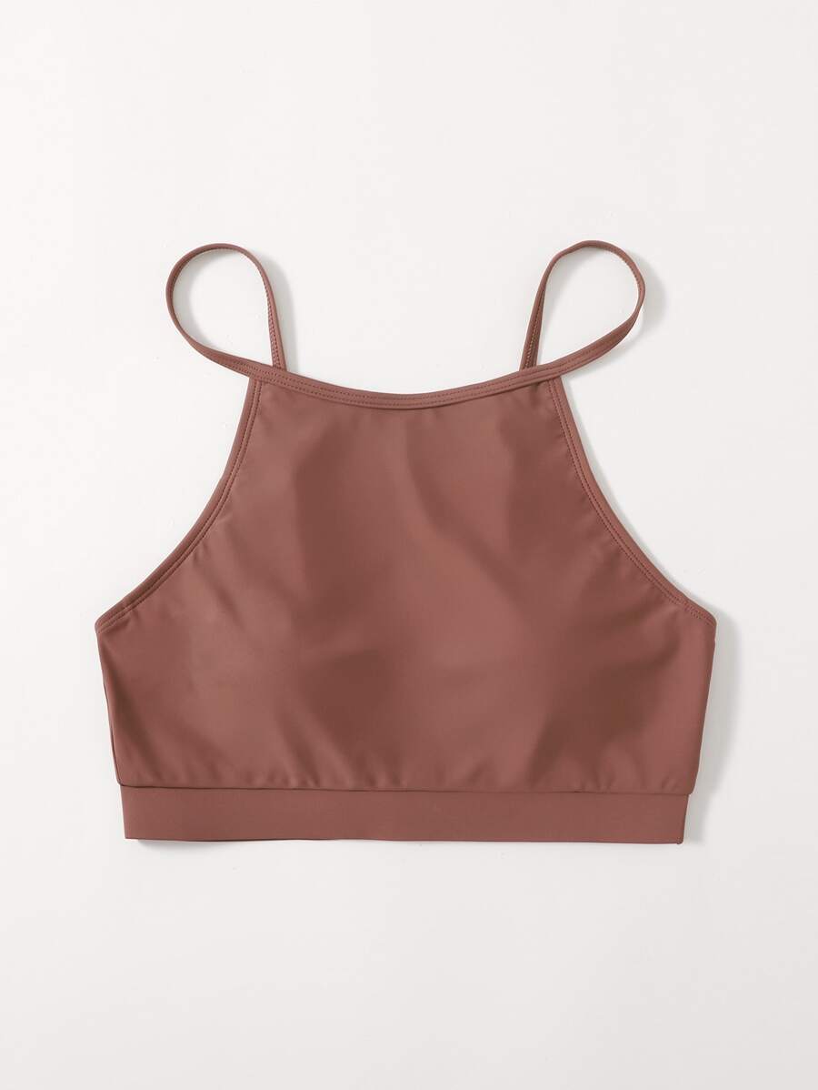 SHEIN Swim Top bikini de cuello alto unicolor