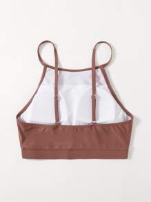 SHEIN Swim Top bikini de cuello alto unicolor