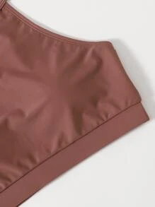 SHEIN Swim Top bikini de cuello alto unicolor