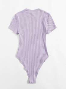SHEIN EZwear Mock-neck Rib-knit Bodysuit - Lilac Purple - View 2