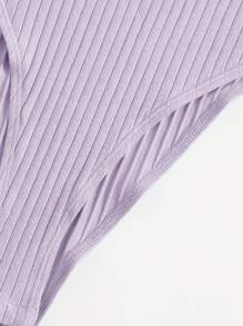 SHEIN EZwear Mock-neck Rib-knit Bodysuit - Lilac Purple - View 4