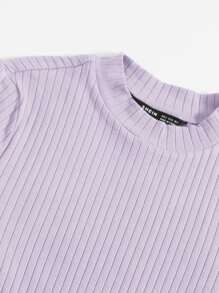 SHEIN EZwear Mock-neck Rib-knit Bodysuit - Lilac Purple - View 5