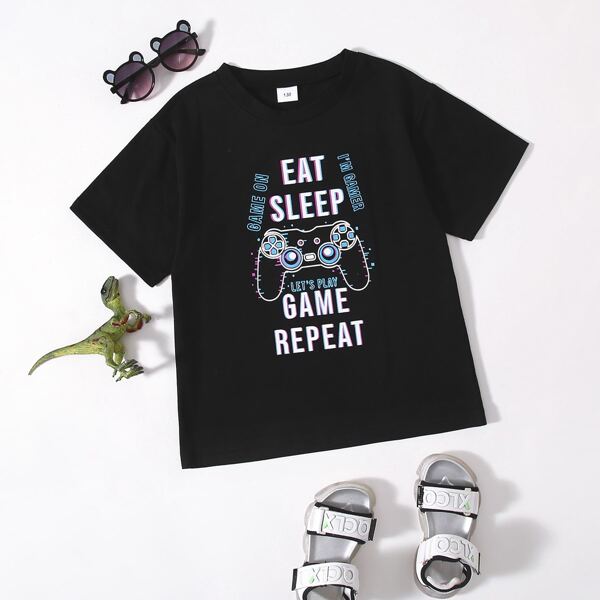 

Boys Gamepad And Slogan Graphic Tee, Black