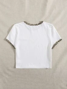 SHEIN Qutie تي شيرتات التطريز تصميم الفهد كاجوال - أبيض - مشاهدة 2