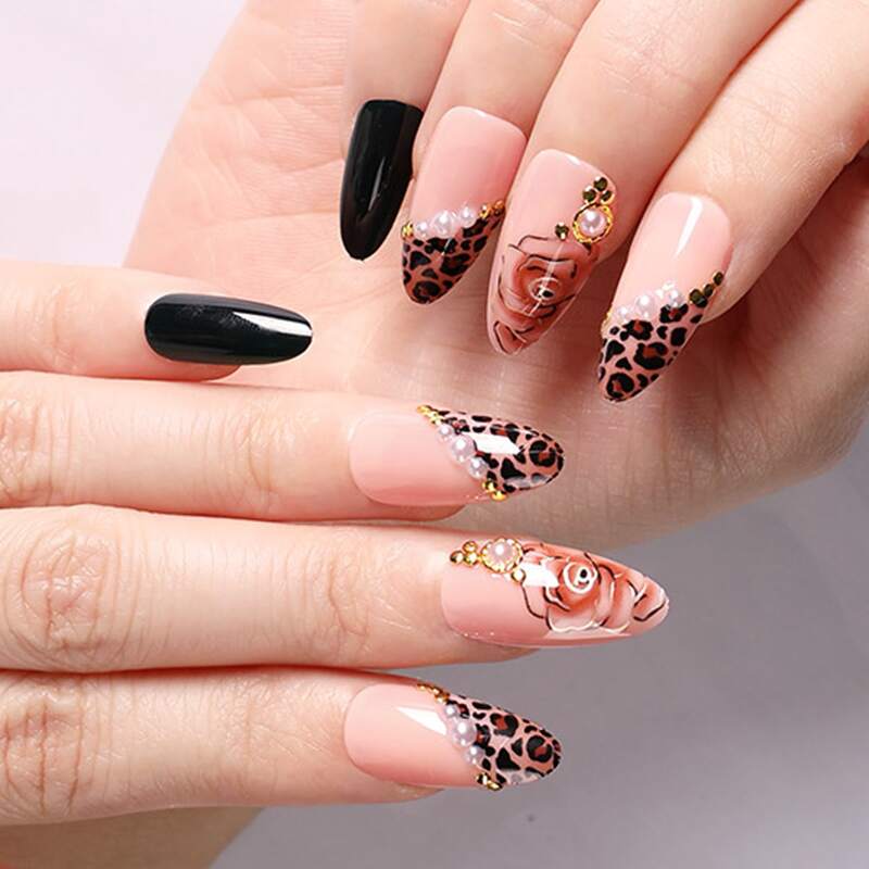 

24pcs Leopard Fake Nail & 1sheet Tape, Multicolor