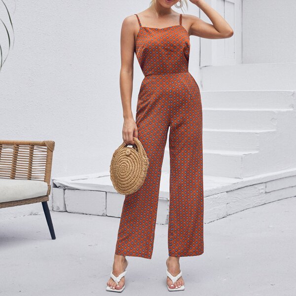 

Allover Geo Backless Cami Jumpsuit, Burnt orange