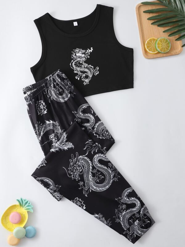 Chinese Dragon Print Pajama Set