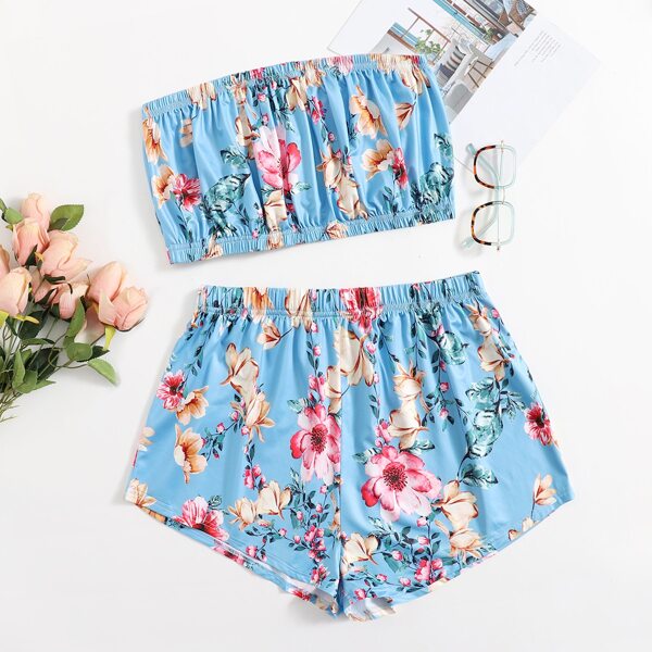 

Plus Floral Print Tube Top & Shorts PJ Set, Multicolor