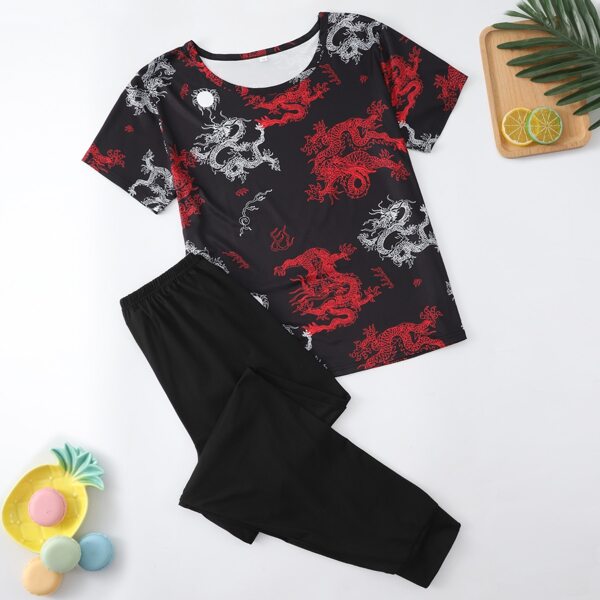 

Chinese Dragon Print Pajama Set, Multicolor