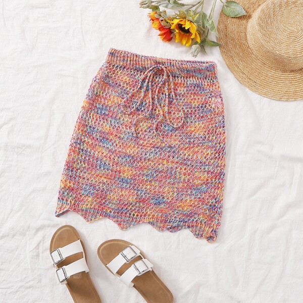

Knit Scallop Trim Cover Up Skirt, Multicolor