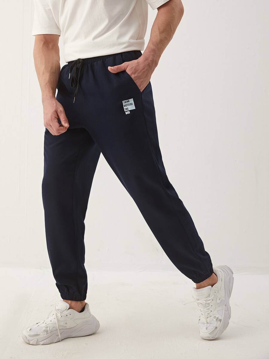 Manfinity Pantalones con estampado de letra - Azul Marino - Ver 1