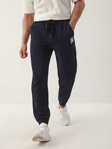 Manfinity Pantalones con estampado de letra - Azul Marino - Ver 3