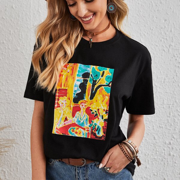 

Graphic Print Short Sleeve Tee, Black