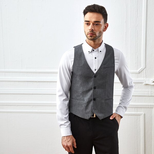 

Men Single Breasted Blazer Vest, Dark grey