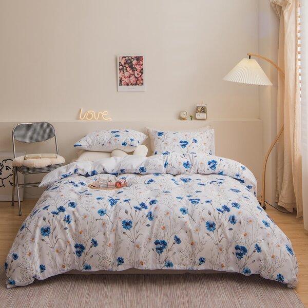 

Flower Print Duvet Cover Set Without Filler, Multicolor