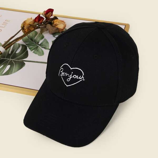 

Letter Embroidery Baseball Cap, Black