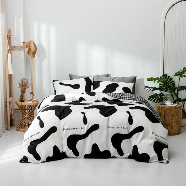 

Cow Print Duvet Cover Set Without Filler, Black and white