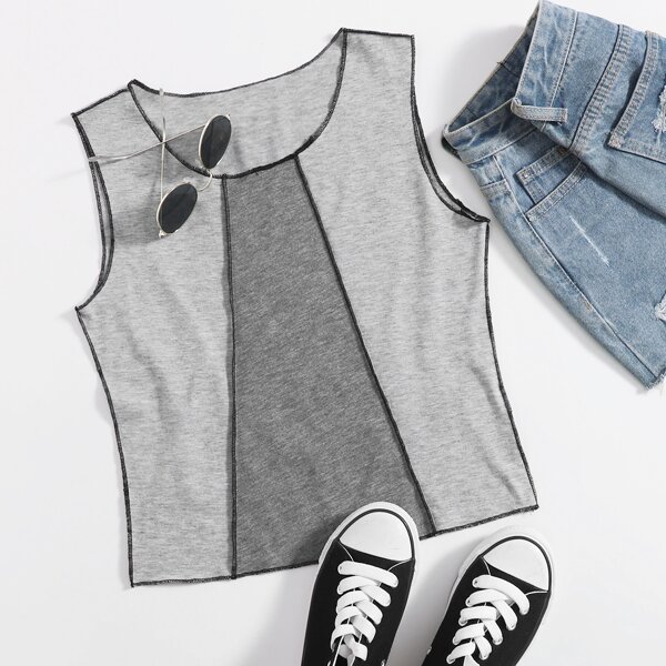 

Color Block Crop Tank Top, Grey