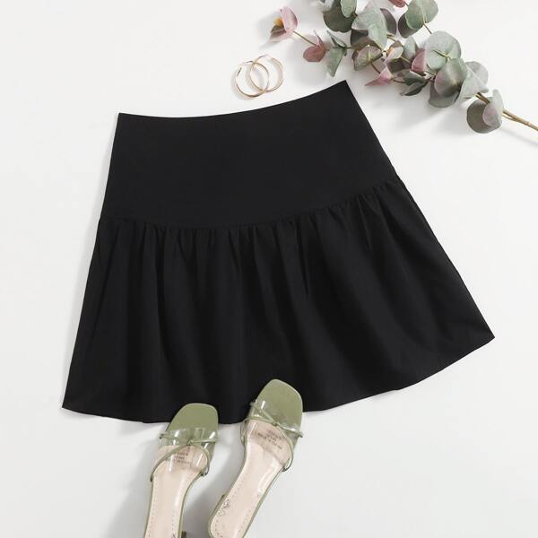 

Zip Solid Flare Skirt, Black