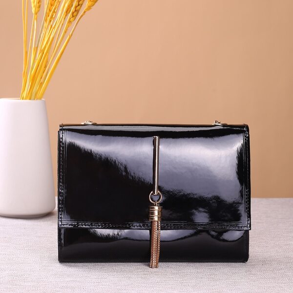 

Tassel Decor Crossbody Bag, Black