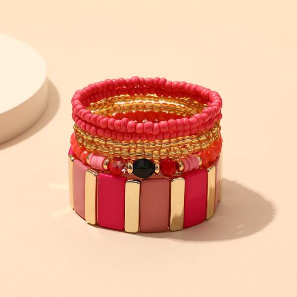 

6pcs Beaded Bracelet, Multicolor