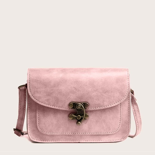 

Metal Lock Minimalist Crossbody Bag, Pink
