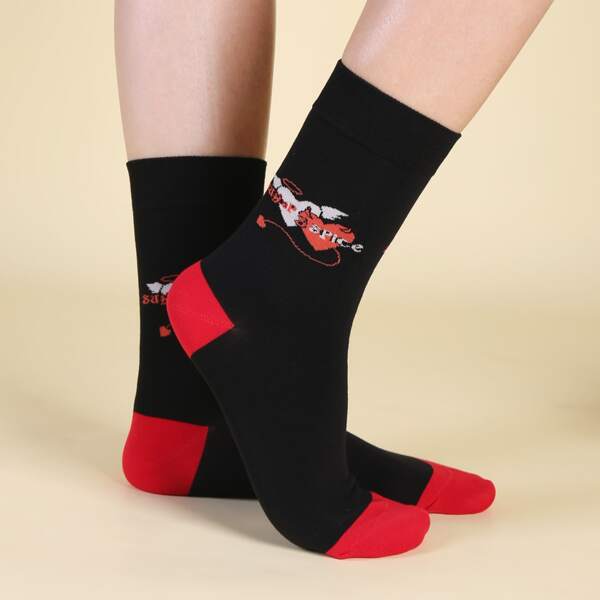 

Letter Graphic Crew Socks, Black