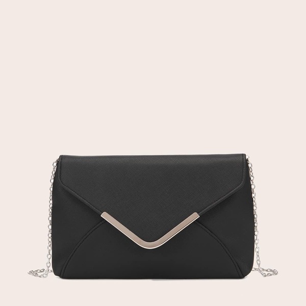 

Metal Edge Chain Clutch Bag, Black