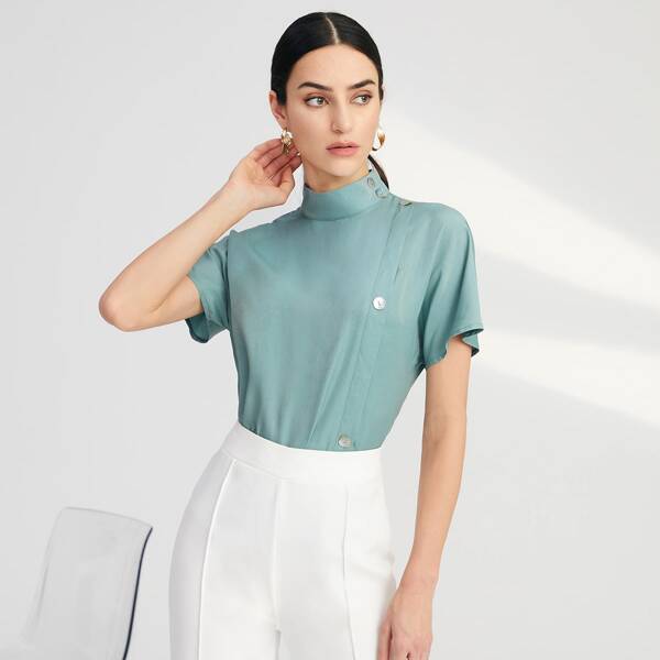 

Блуза с воротником-стойкой с рукавами "летучая мышь, Кадетский синий