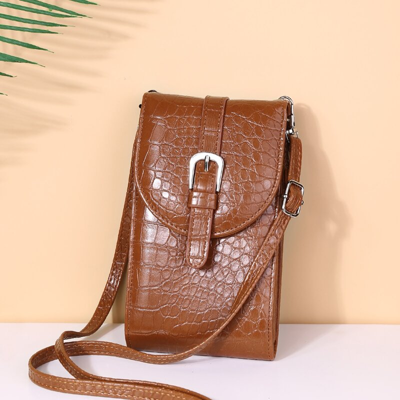 

Croc Embossed Crossbody Phone Bag, Brown