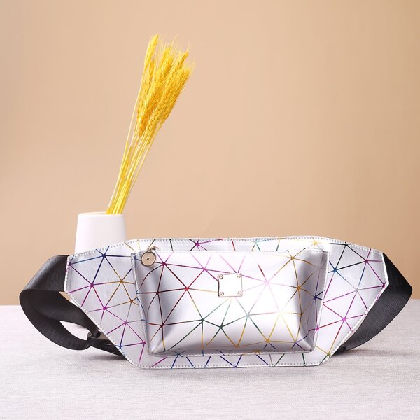 

Metallic Geo Pattern Fanny Pack, Silver